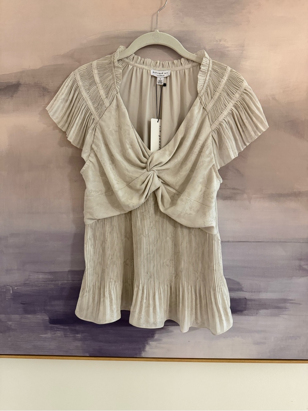 Current Air Cream Knot-Front Pleated Snake print Blouse